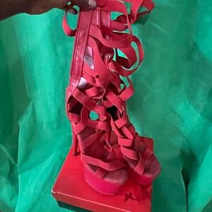 Strappy Red Pleaser Heel